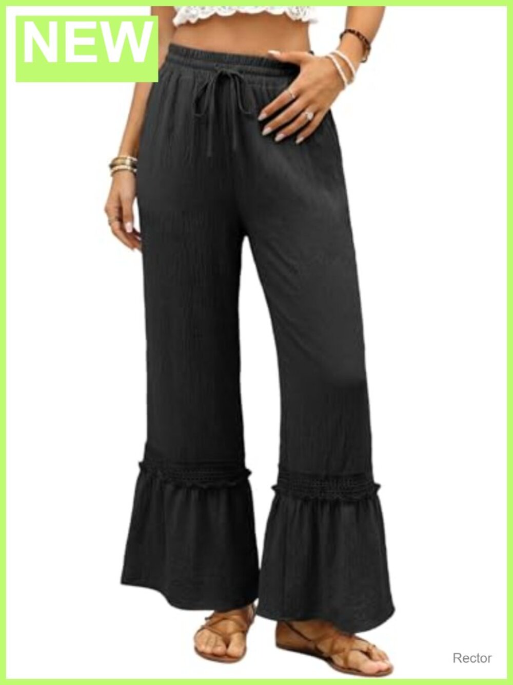 High Waisted Wide Leg Lace Ruffle Pants with Pockets
